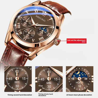Mens Quartz Watch Leather Strap