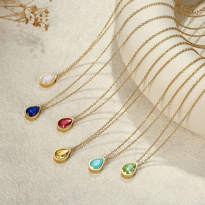 Water Drop Zircon Gold Plated Necklace with Adjustable Chain