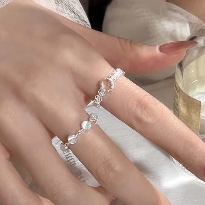 Adjustable Lace Cat Eye Stone Stackable Ring