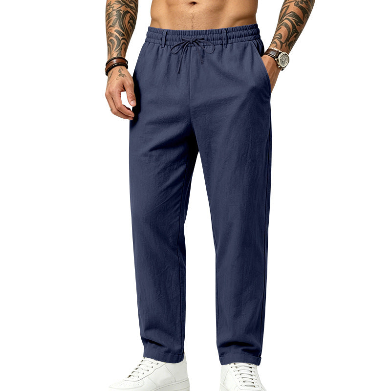 Mens Casual Linen Drawstring Trousers