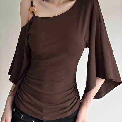 Womens Retro Oblique Shoulder T-Shirt