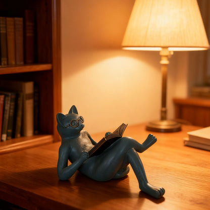 Reading Cat Resin Sculpture Garden Study Decoration