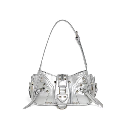 Leather shoulder bag with a slanted strap for women