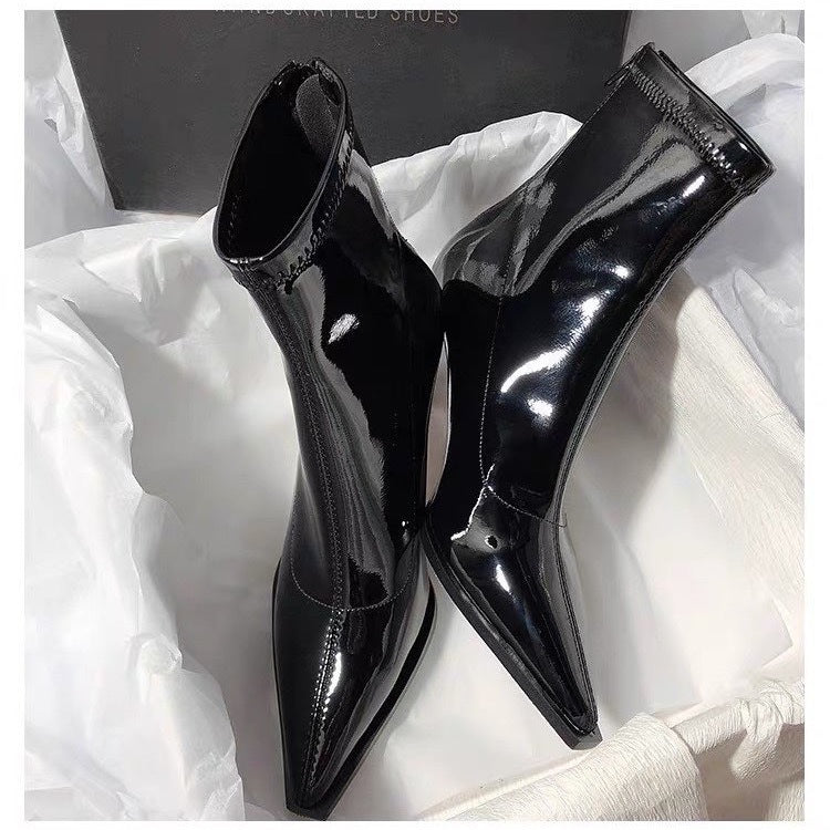 Patent Leather Pointed Toe Stiletto Heel Ankle Boots