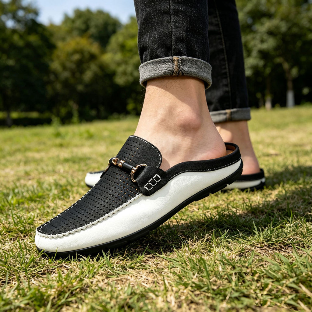 Mens Soft Leather Slip-On Slippers