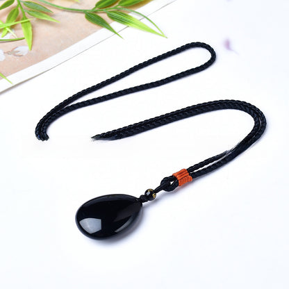 Natural Obsidian Drop Carving Pendant Keychain
